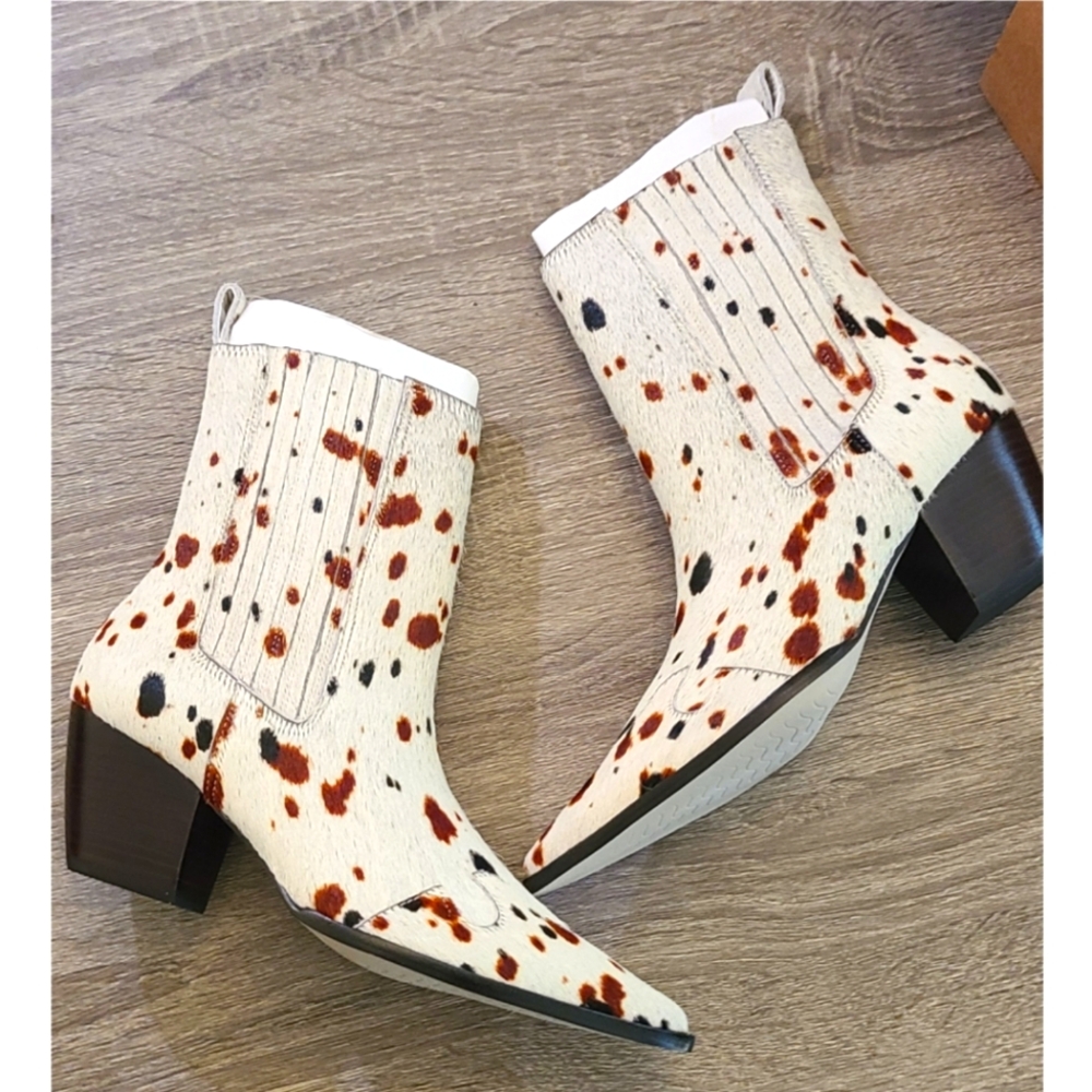 New Matisse Collins White Speckle Calf Hair Leather Boot 7.5 Western Boho Cowboy - Picture 14 of 15